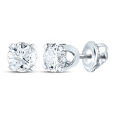 14kt White Gold Unisex Round Diamond Solitaire Stud Earrings 1/5 Cttw